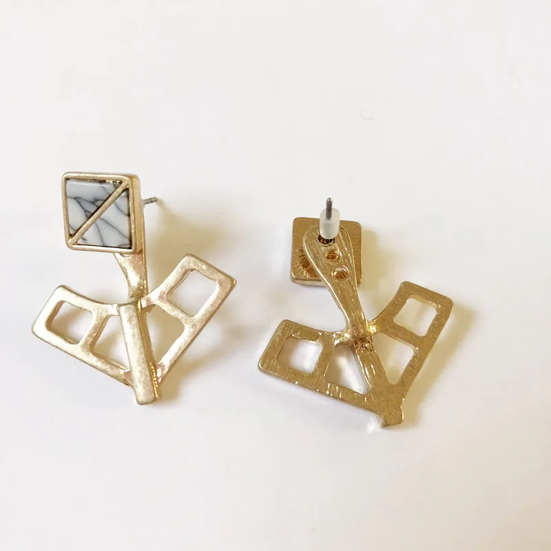 Квадратные серьги из камня howlite модные серьги-гвоздики с двумя частями белого