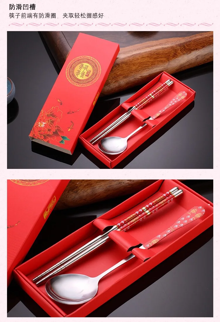

stainless steel Tableware Blue White Porcelain chopstick sets Wedding Return Gifts for Guest