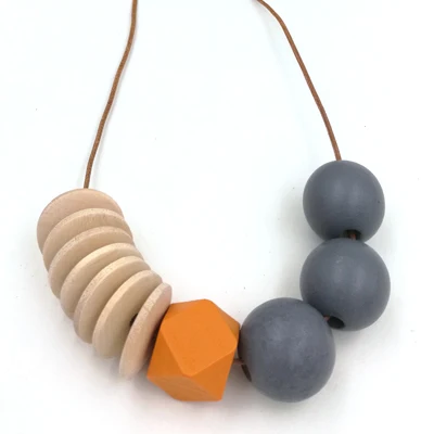 nw1904 Массивное деревянное ожерелье граненое геометрическое ожерелье деревянные бусины на кожаном шнуре минималистичный серый желтый NW727 - Окраска металла: nw1904