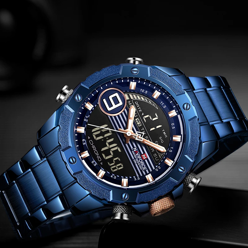 Топ люксовый бренд NAVIFORCE мужские спортивные часы мужские кварцевые цифровые аналоговые часы мужские модные полностью стальные водонепроницаемые наручные часы