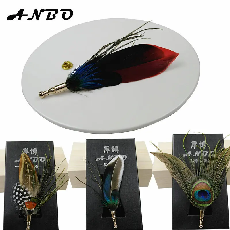 

Fashion Nature Men's Suit Dress Feather Brooch Groom Wedding Stage Genuin Brooch Dress Shirt Bow Ties