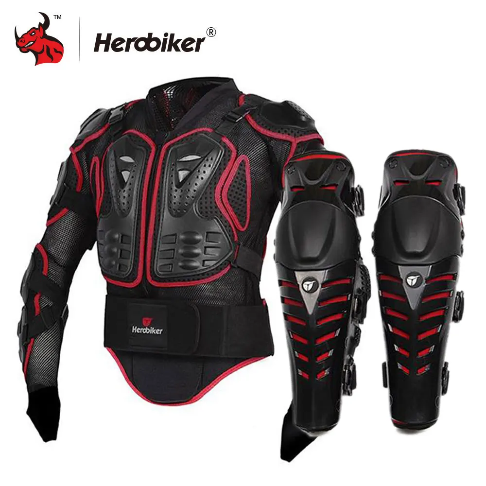 HEROBIKER мотоциклетная куртка, бронежилет, защитное снаряжение для мотокросса по бездорожью, защита тела, куртка+ мотоциклетный протектор колена