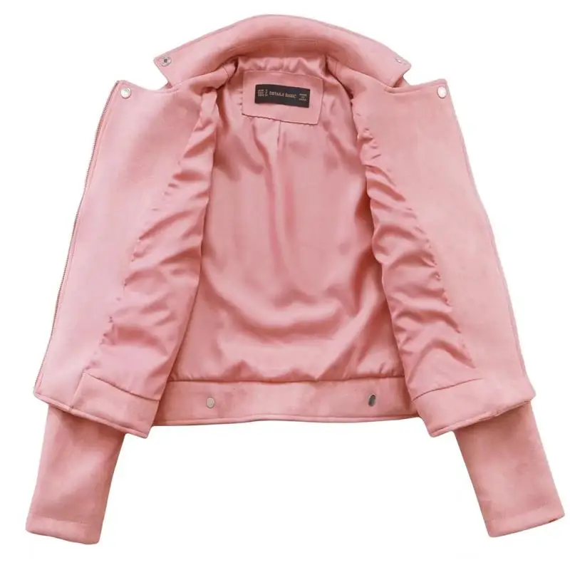New Arrial Women Autumn Winter Suede Faux Leather Jackets Lady Fashion Matte Motorcycle Coat Biker Pink Zipper Outerwear