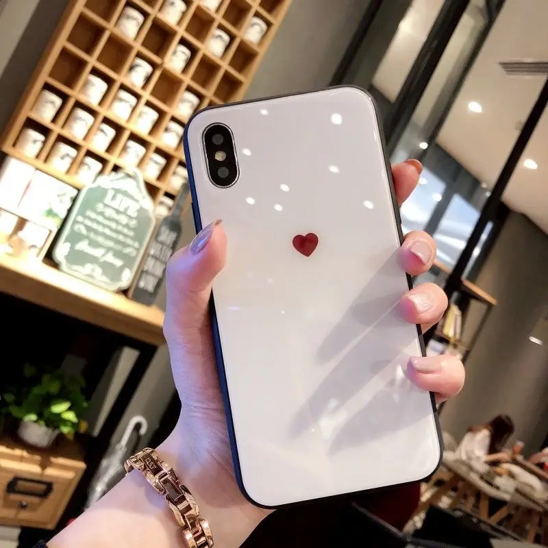 GlamPhoneCase Glass Heart Love Cell Phone Case for iphone 8 plus 7plus 7 Hard Back X 6 6S 6plus 6S+ Fashion |