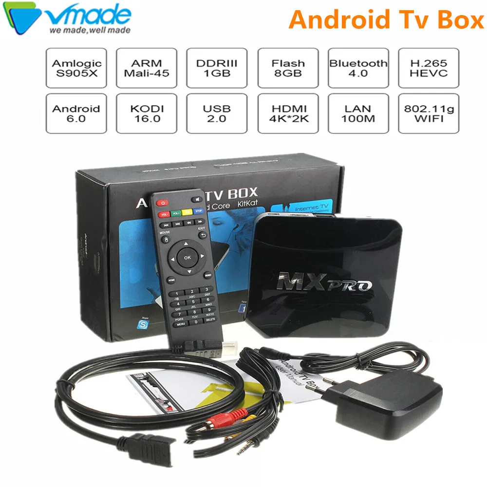 Vmade MXPRO Ultra 4 K smart tv Box Amlogic S905 четырехъядерный wifi Android 5 1 OS DDRIII 1G Nand Flash 8G 3g донгл