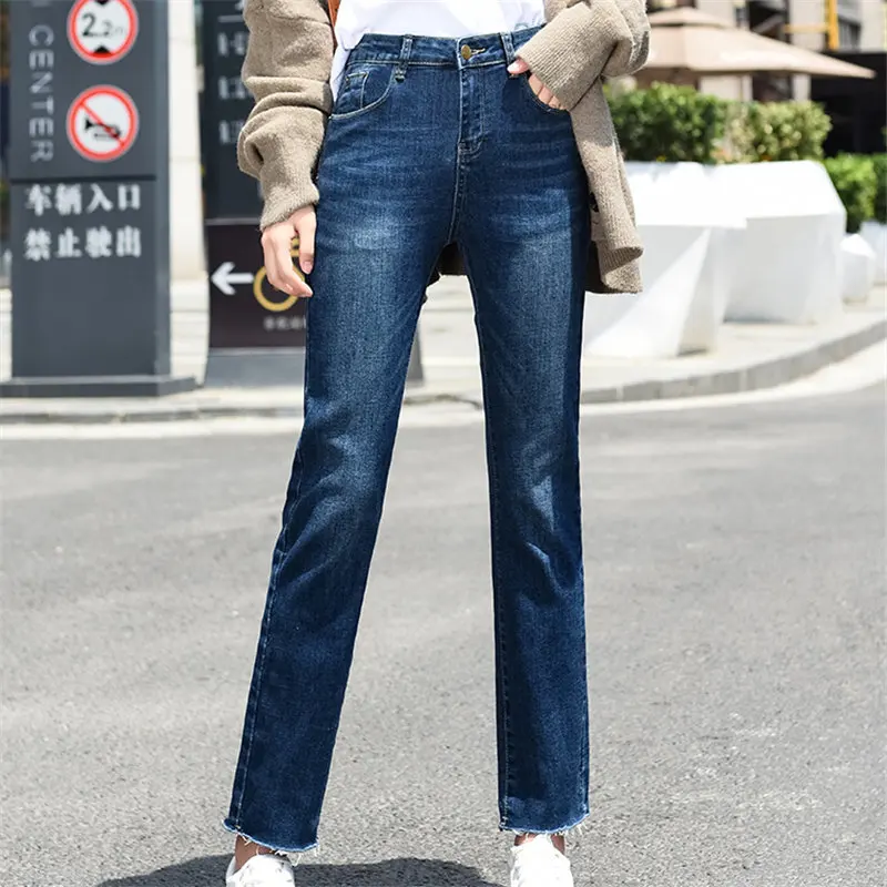 

HziriP New Straight Jeans Ankle Length Pants 2019 Hot Thin High Waist Slim Loose Female Chic Denim All Match Trousers Women