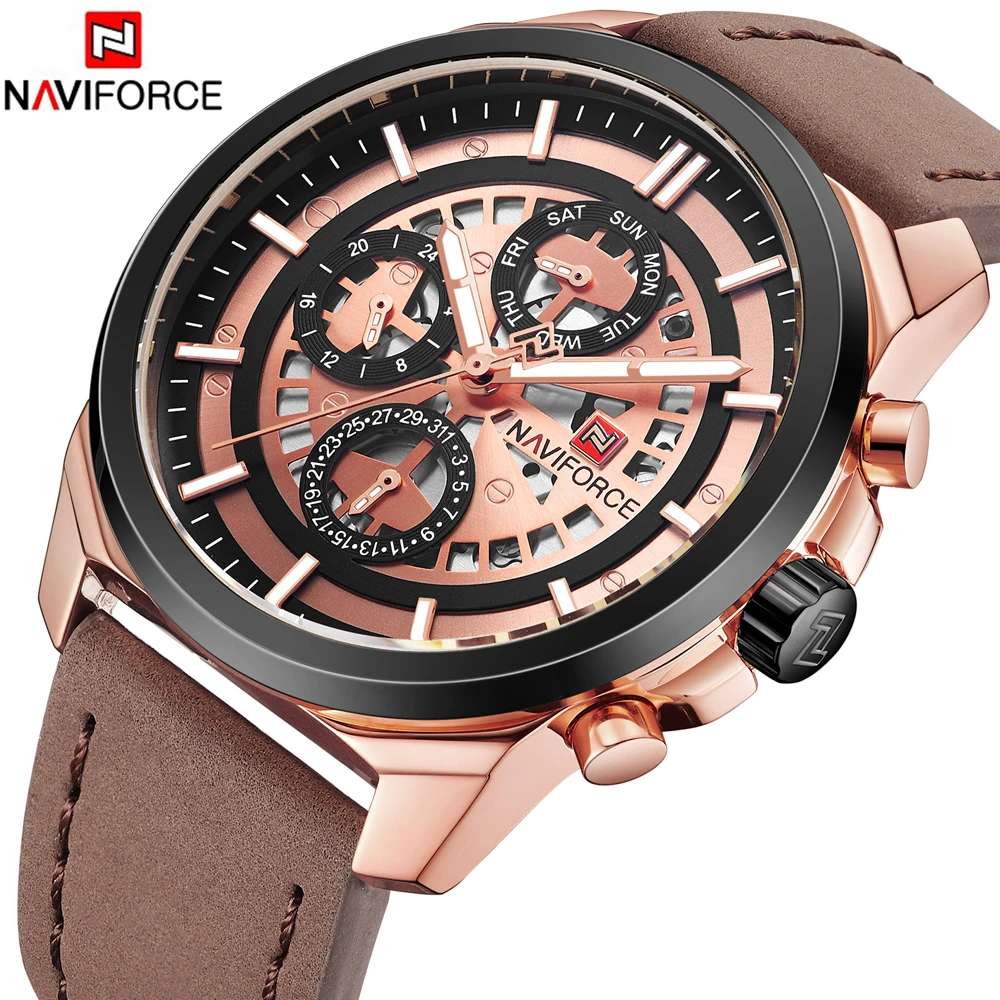 NAVIFORCE Топ люксовый бренд мужские модные спортивные часы кварцевые кожаные
