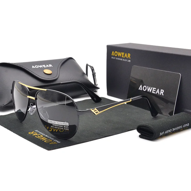 AOWEAR Роскошные брендовые дизайнерские классические авиационные солнцезащитные очки, мужские Поляризованные солнечные очки из сплава с синим покрытием для вождения, Gafas De Sol Hombr