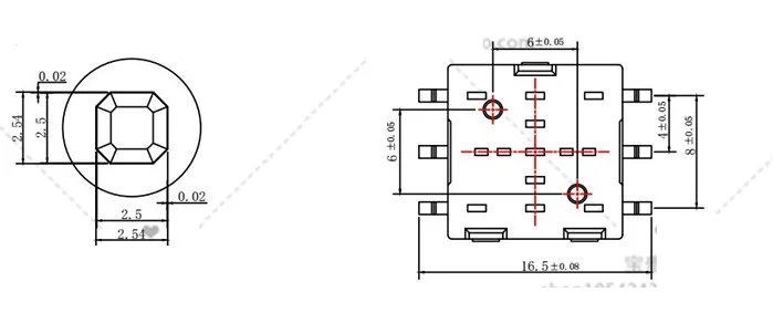 Навигационная кнопка SMD 6 контактов 5 направлений 12,5х12,5 мм для цифровой камеры.