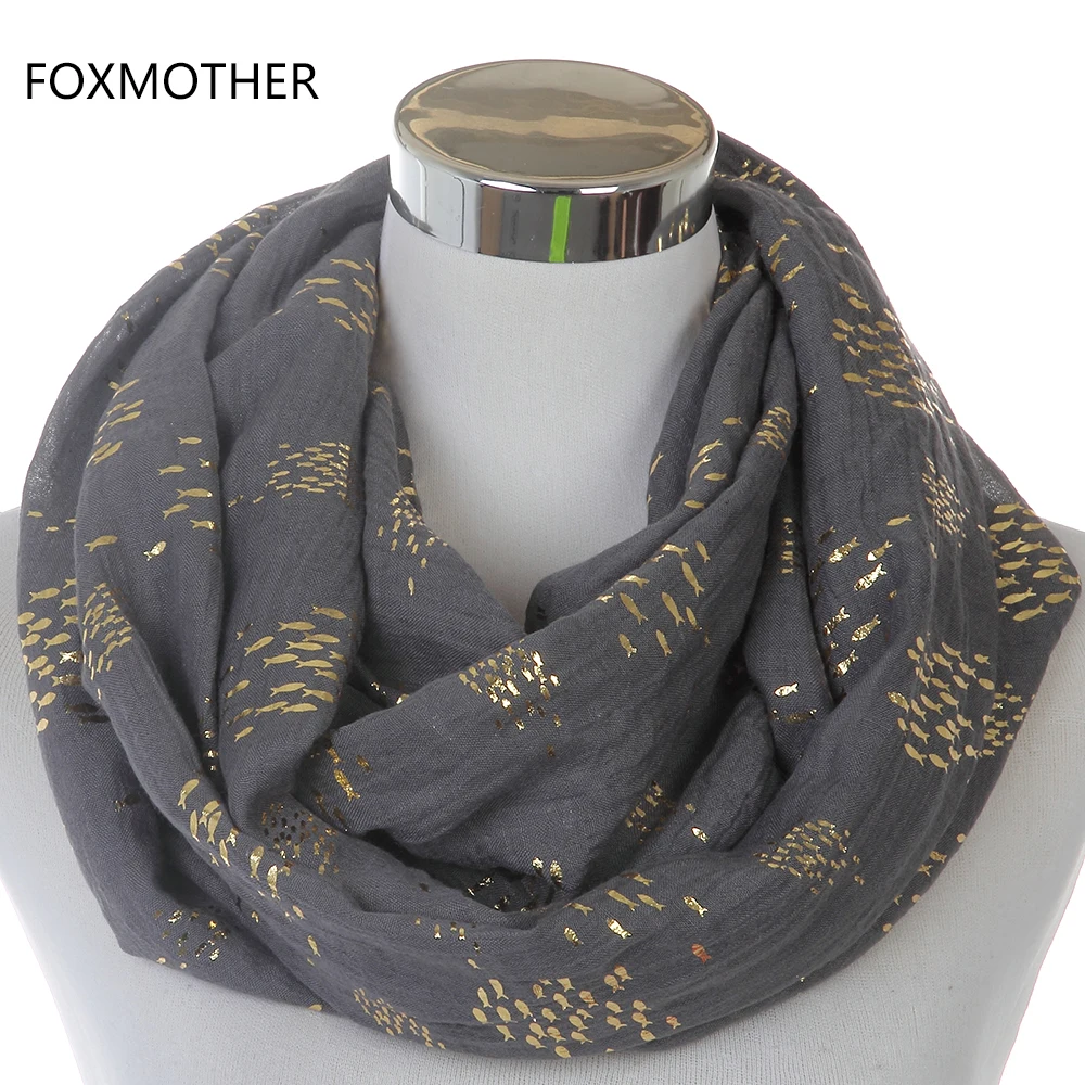 Женский шарф FOXMOTHER черно белая блестящая бронзовая Золотая рыбка|infinity scarf|scarf
