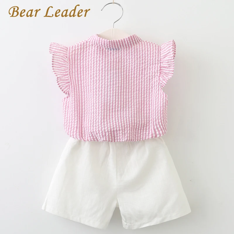 Bear leader/комплекты одежды для девочек г. Летние повседневные комплекты одежды для детей рубашка с рукавами-бабочками и отложным воротником+ шорты, комплект из 2 предметов