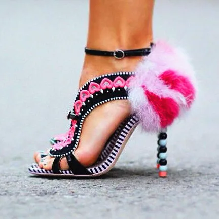 Новый 2017 Женщин Дизайнер Сандалии Обувь Роман Моды Вышитые Мех Пром Фетиш