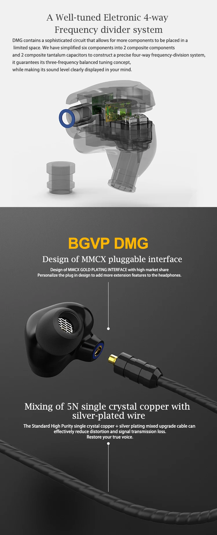 BGVP DMG HIFI наушники 2DD+ 4BA гибридные IEM технологии в уши с MMCX сменный кабель дизайн корпус из алюминиевого сплава