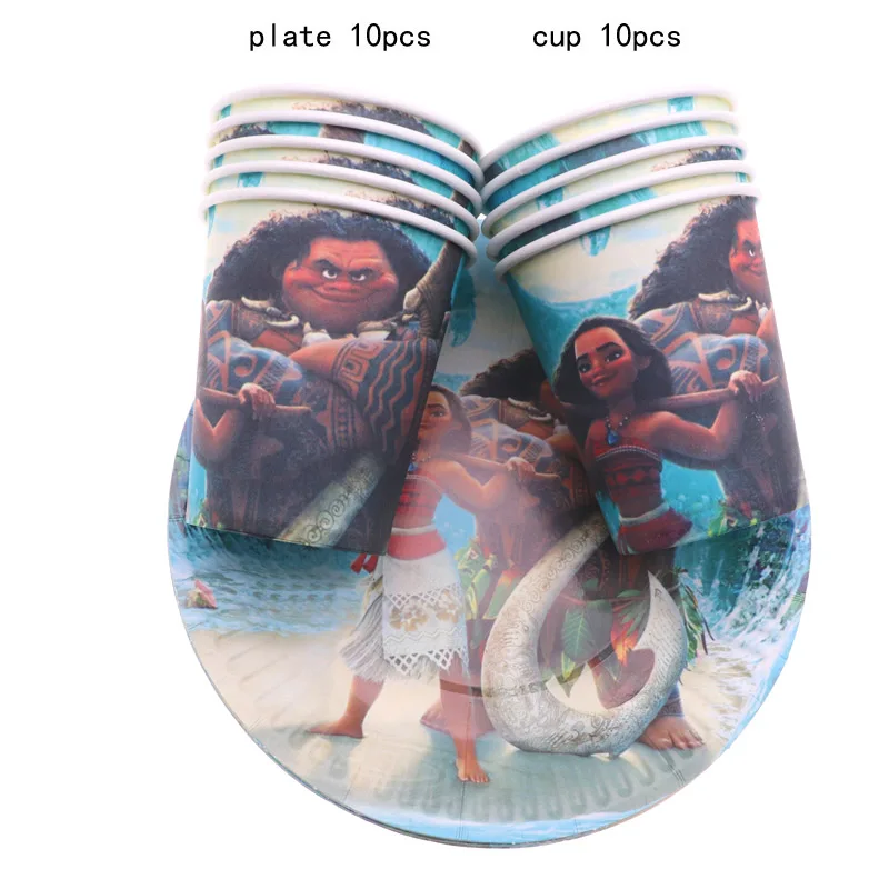 moana Минни Маус вечерние украшения Дети Единорог одноразовые посуда тарелки чашки, ребенок, душ принадлежности для дня рождения - Цвет: moana
