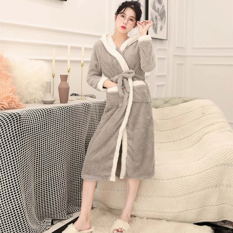 Womens Hooded Fleece Robes Plush Comfy Soft Warm Cute Cat Bathrobes Cartoon Sheep Bath Robe Soft Kimono Spa Bathrobe For Women