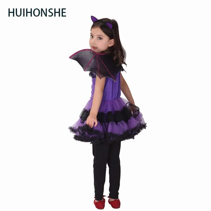 Фиолетовый костюм Бэтгерл для девочек платье вампира детей одежда вечеринки на