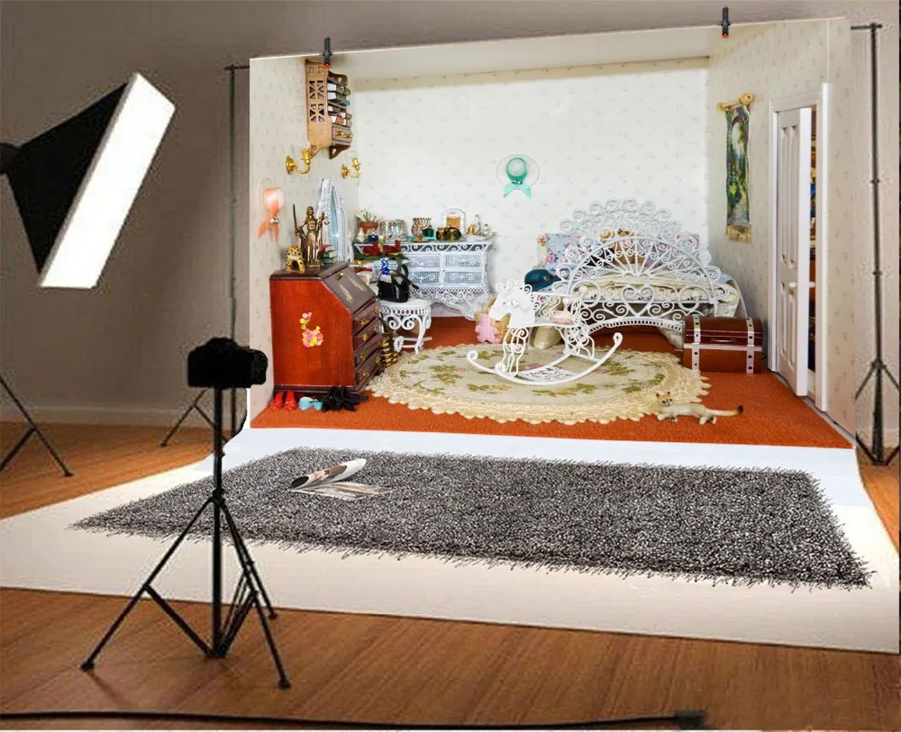 Laeacco Boudoir интерьер кровать стол игрушка ребенок ковер фотографии фоны