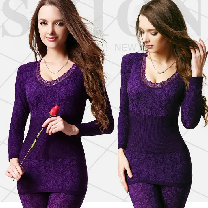 dark purple Сексуальные женские комплекты нижнего белья или термо-эластичное модальное длинное нижнее белье с высокой горловиной удобные популярные Топы+ штаны комплект нижнего белья - Цвет: dark purple