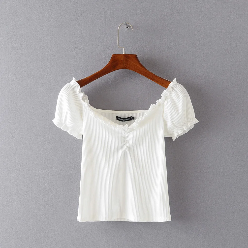 Винтажный летний топ с квадратной горловиной и пышными рукавами рюшами женский в