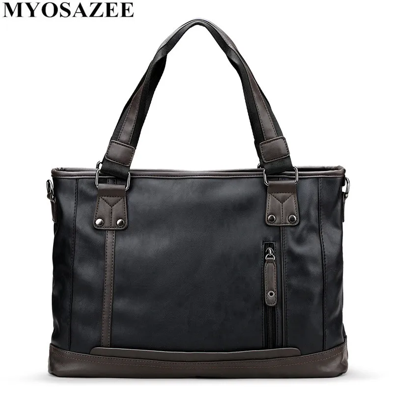 MYOSAZEE  Brand Fashion Male Commercial Briefcase PU Leather Bag Business Vintage Travel Casual Men's Messenger Bags Computer