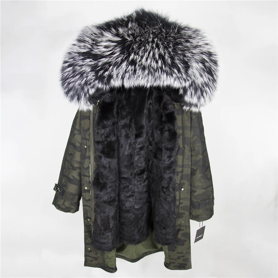 green Camouflage 12 OFTBUY,, пальто с натуральным мехом, X-long, Камуфляжная парка, зимняя куртка для женщин, большой воротник из натурального меха енота, капюшон, подкладка из натурального меха норки - Цвет: green Camouflage 12