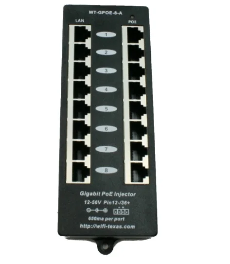 8 портов Gigabit Power over Ethernet PoE инжектор для 802.3af/пассивный 802.3at с 48v120w Источник питания: