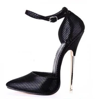 ultra 16cm high heels pumps pointed toe ankle strap cut out metal heels women dress shoes sexy thin heels wedding party shoes