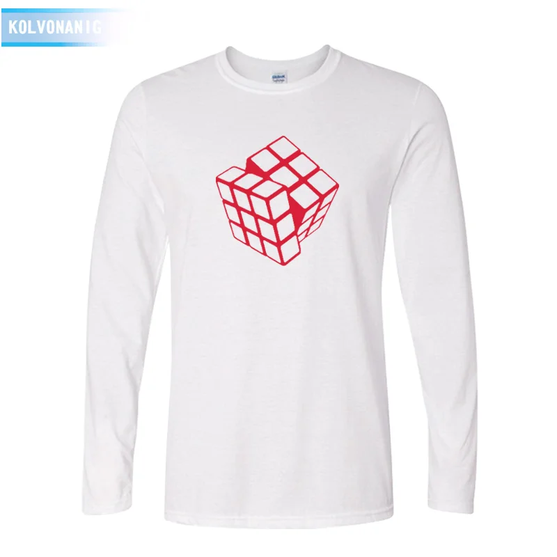 KOLVONANIG весна и осень Rubik's-Cube игра печатных Мужская футболка с круглым вырезом футболка с длинным рукавом платья для мужчин лоскутные футболки - Цвет: White 02