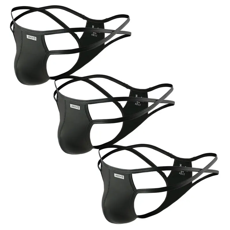 3 шт./лот из искусственной кожи Для мужчин стринги сексуальные боди с мешочком для