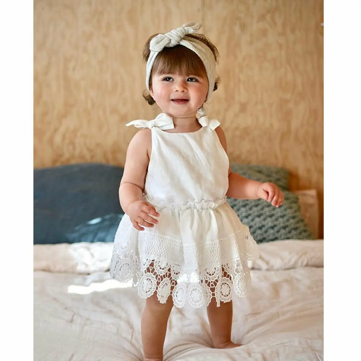 Детское платье для девочек белый кружевной сарафан без рукавов маленьких