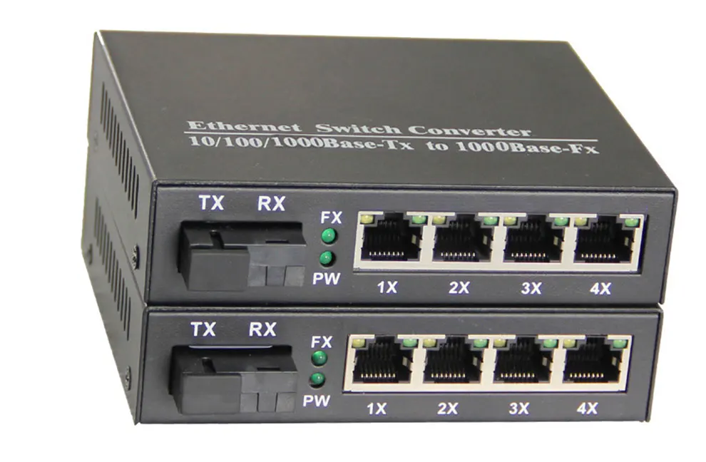 VLAN Ethernet волоконный коммутатор 4 RJ45 1 SC виртуальный канальный медиа конвертер одномодовый волоконный порт 10/100/1000 м точка-точка