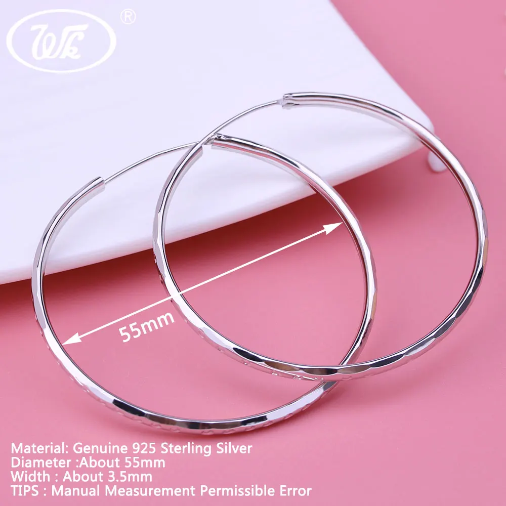 WK 925 Sterling Silver 55MM Big Round Circle Hoop Earrings Womens Large Hoops Earing With Dot Brinco Aros Party Jewelry W3 ED008 | Украшения