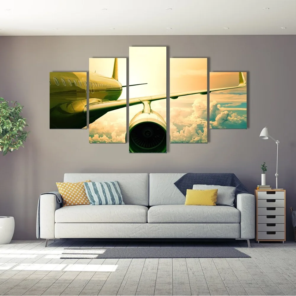 New 5 Pieces/sets Canvas Ar Airplane Wings Flying Above Clouds Paintings Decorations For Home Wall Art Prints Canvas\A643 | Дом и сад