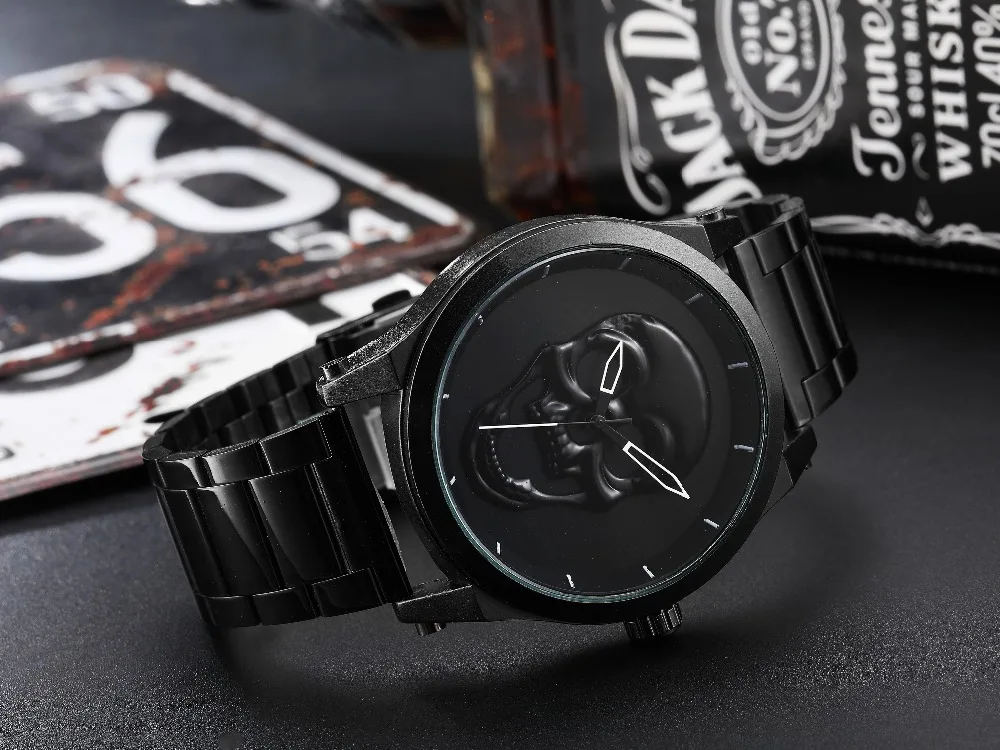 Роскошные мужские часы с черепом, стимпанк reloj hombre, гравировка, нержавеющая сталь, кварцевые мужские Креативные мужские наручные часы, Relogio Masculino