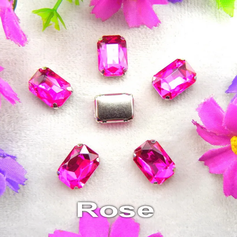A21 Rose Стеклянные кристаллы, серебряные когти, 7 размеров, красивые цвета, Микс, Прямоугольная форма, пришитые стразы, бусины, одежда, обувь, сделай сам, отделка - Цвет: A21 Rose