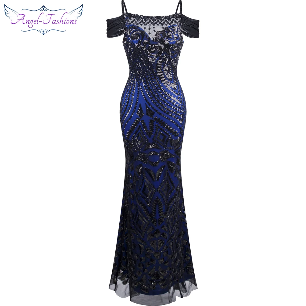 Angel-Fashion vestido de festa длинное вечернее платье русалки с блестками Abendkleid черного цвета 220 - Цвет: Boat Neck 220