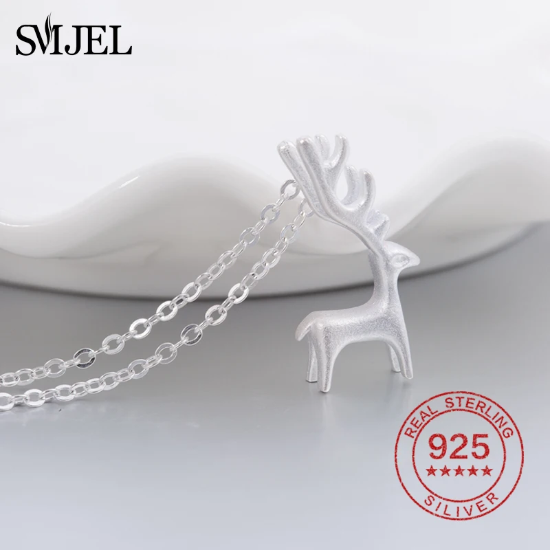 

SMJEL 100% 925 Sterling Silver Reindeer Necklaces for Women Cute Deer Necklace Accessories Jewelry Party Deer Christmas Gift