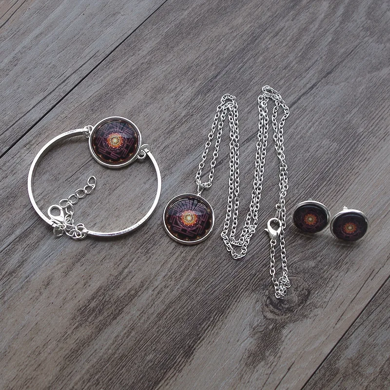 Женское модное буддистское ожерелье с подвеской из Шри Янтры набор сережек