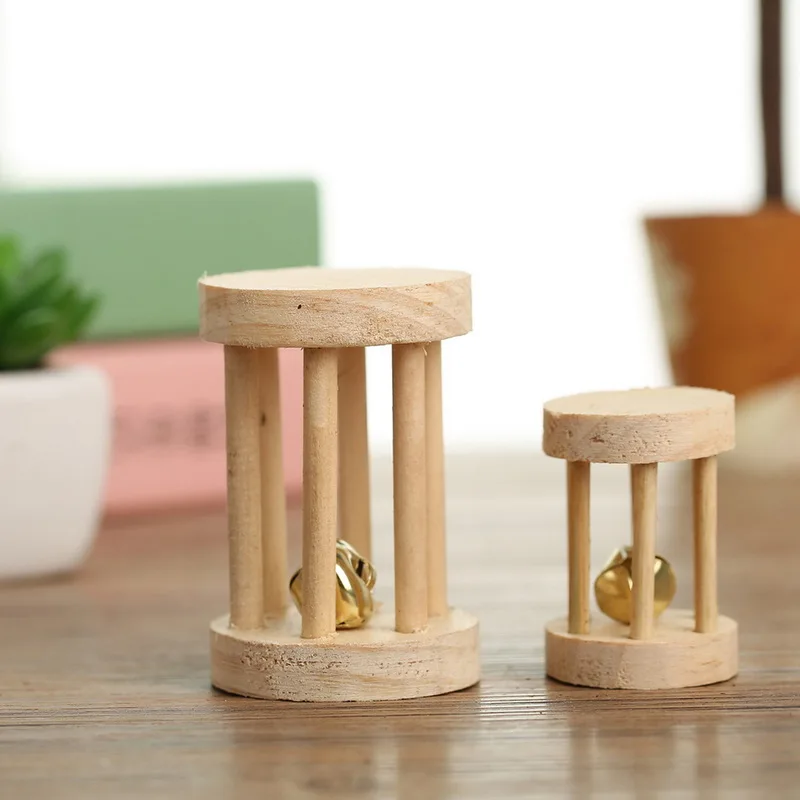 Деревянный игрушечный хомяк с колокольчиком игрушка для упражнений мелких