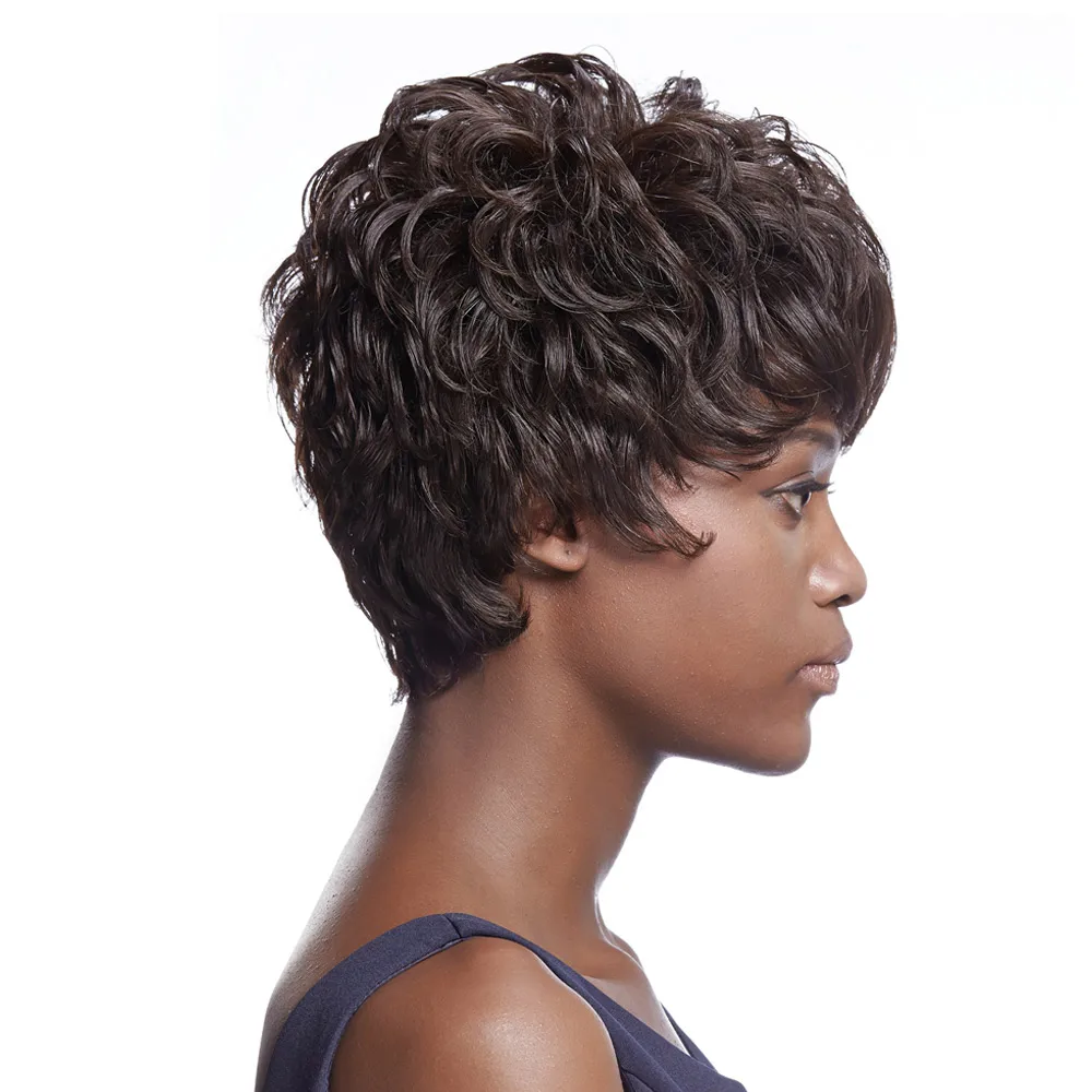 Гладкий 100% человеческие волосы парики с челкой Remy волнистые для черных женщин