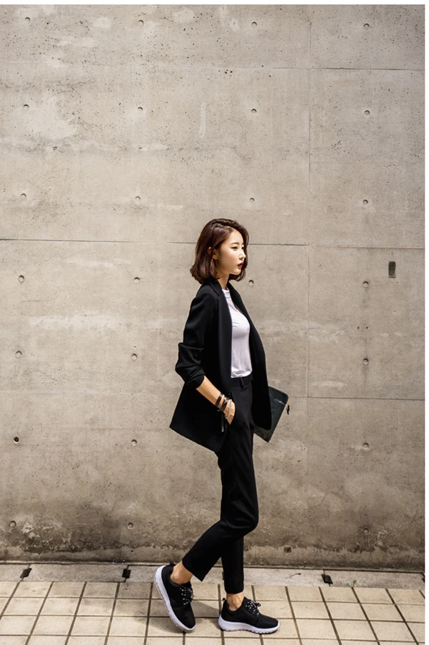 

Women Clothes Spring Korean Casual Small Suit Ladies Long Section Slim Professional Suit Suit Female Autumn Two-piece Suit