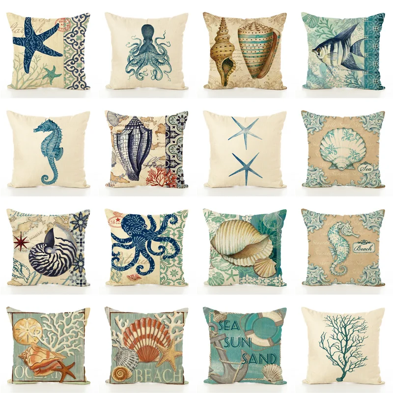 Наволочки из хлопка и льна в морском стиле кофейни морская звезда диван предметы