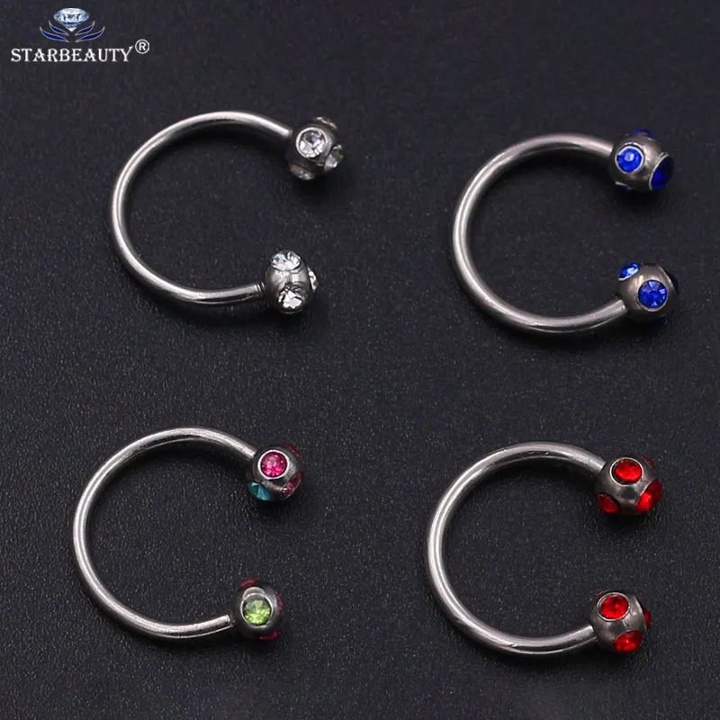 1 шт. Andoized серебряный цвет кристалл пирсинг из хирургической стали подковы для