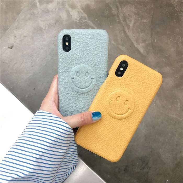 GlamPhoneCase PU Leather Phone Case For iPhone XS Max XR X 8 7 6 6s Plus Cartoon 3D Smile Face Bag Cases Cover Shell |