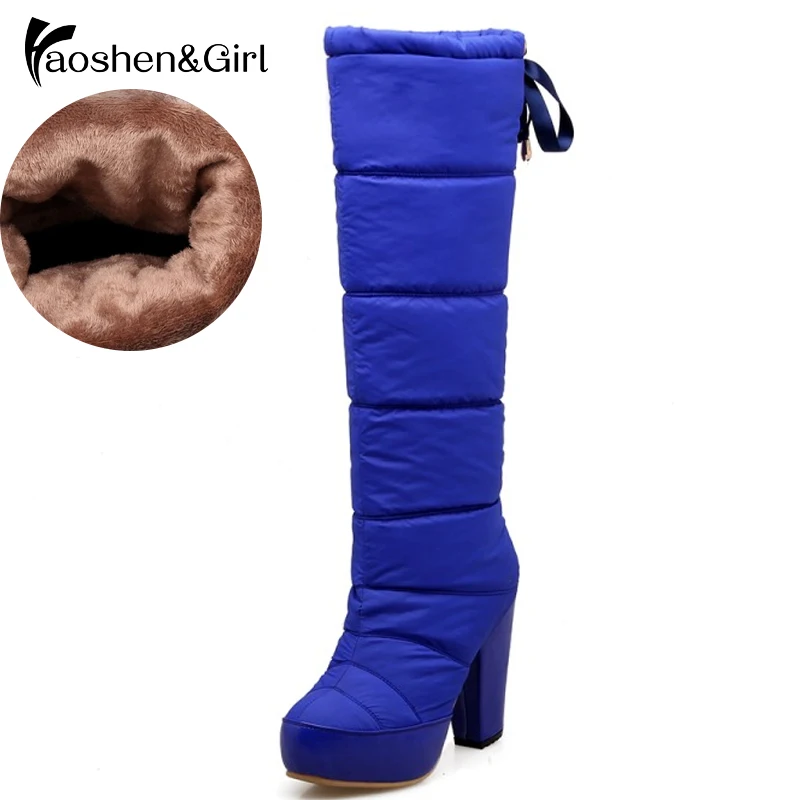 Haoshen& Girl/зимние сапоги женские зимние сапоги на платформе с водонепроницаемым мехом сапоги до колена на высоком каблуке женские сапоги из искусственной кожи