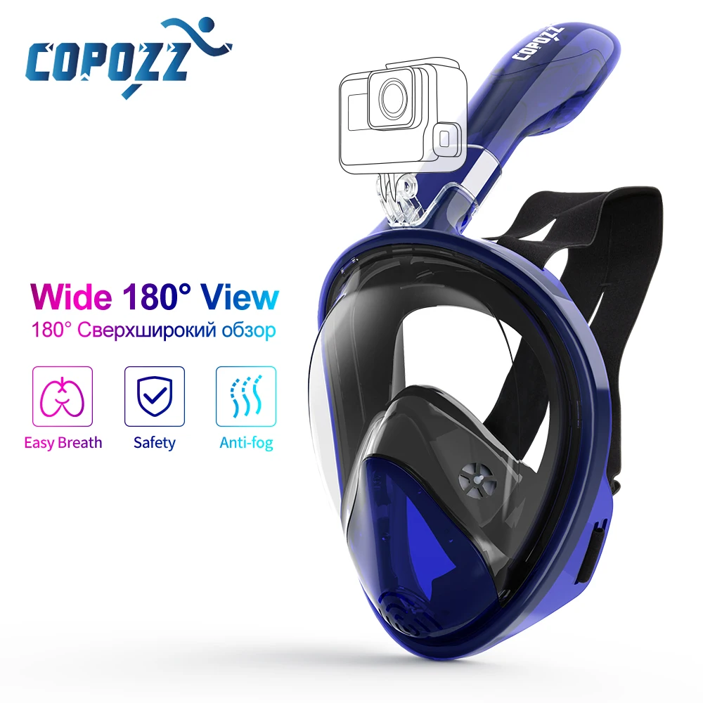 COPOZZ Scuba Underwater Diving Mask Anti Fog Snorkel Mask Breathing for Gopro Camera Men Women Full Face Mask Kid Children Adult deepgear nearsighted diving mask for adult clear pc myopia lens scuba mask short sighted divers scuba mask top snorkel gears