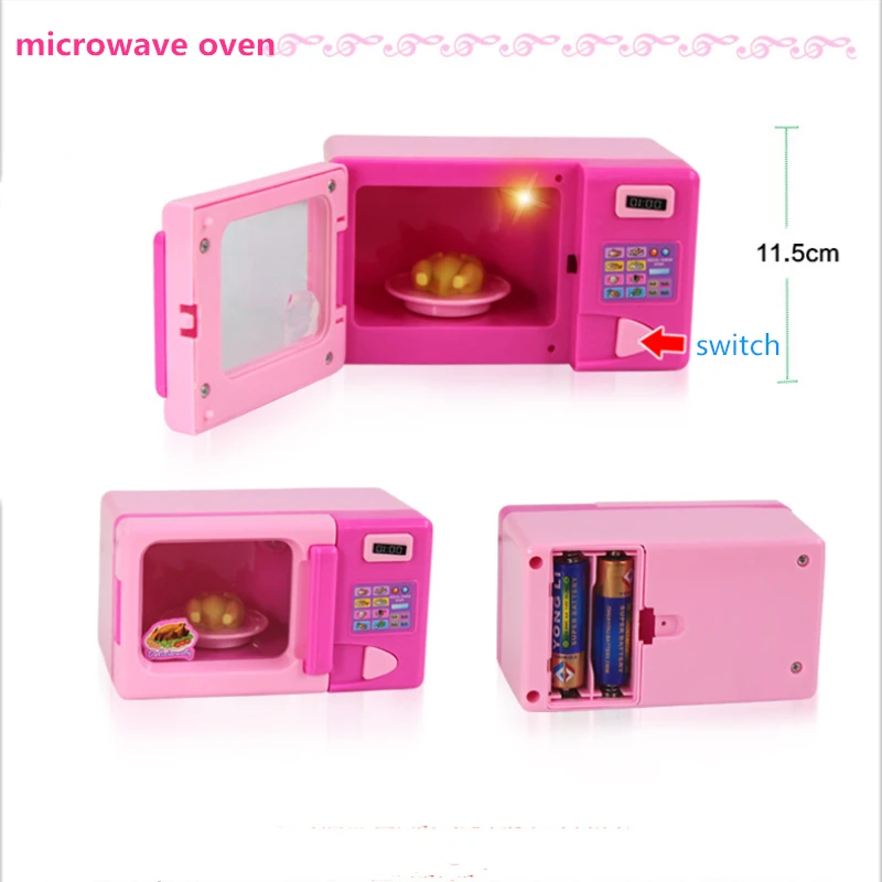 Microwave oven Мини-игрушки для кухни, светильник и звук, пластиковая имитирующая бытовая техника для детей, Детский игровой домик, Игрушки для маленьких девочек, ролевые игры - Цвет: Microwave oven