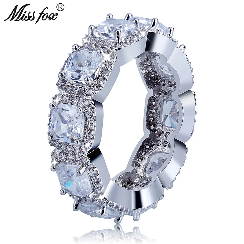 Мужское кольцо MISSFOX серебряное в стиле хип хоп с квадратным фианитом алмазный - Фото №1