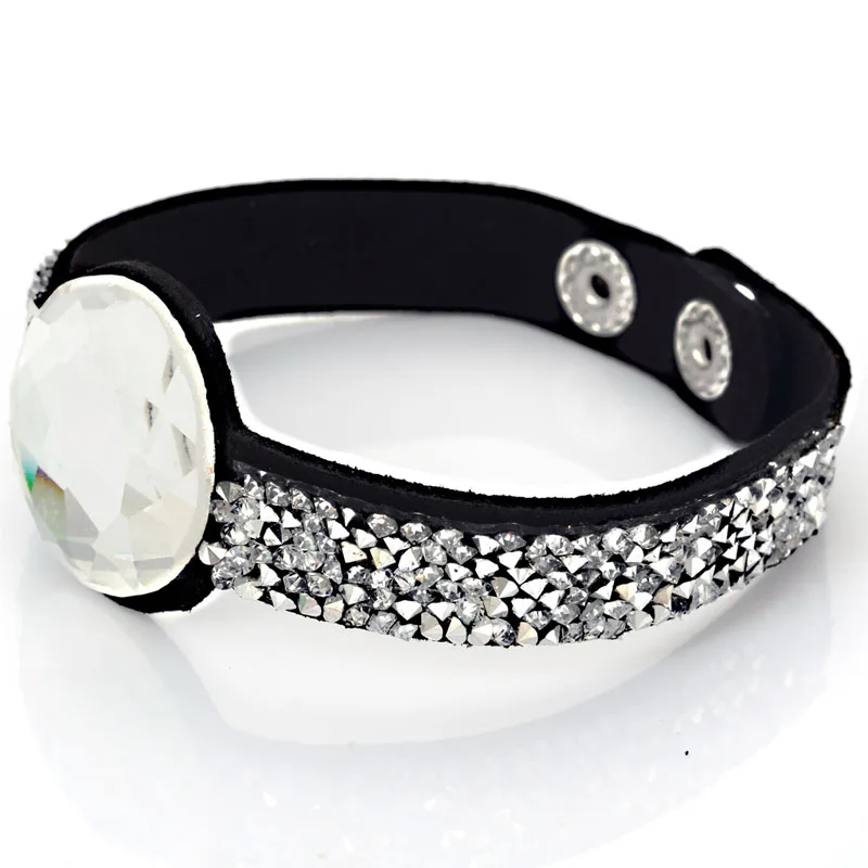 Фото Регулируемый бархатный кожаный браслет с кристаллами браслеты модным