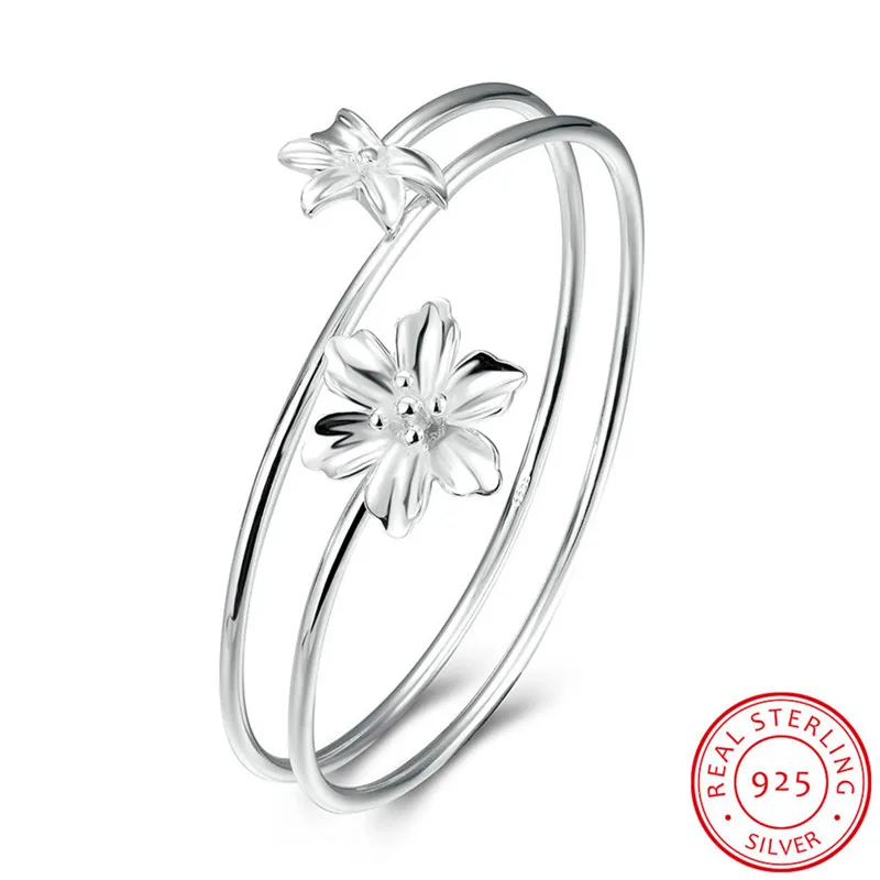 Изысканный 100% Стерлингового Серебра 925 Ювелирные Изделия Цветок Манжеты